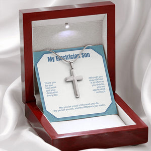 Proud Of Your Work stainless steel cross premium led mahogany wood box