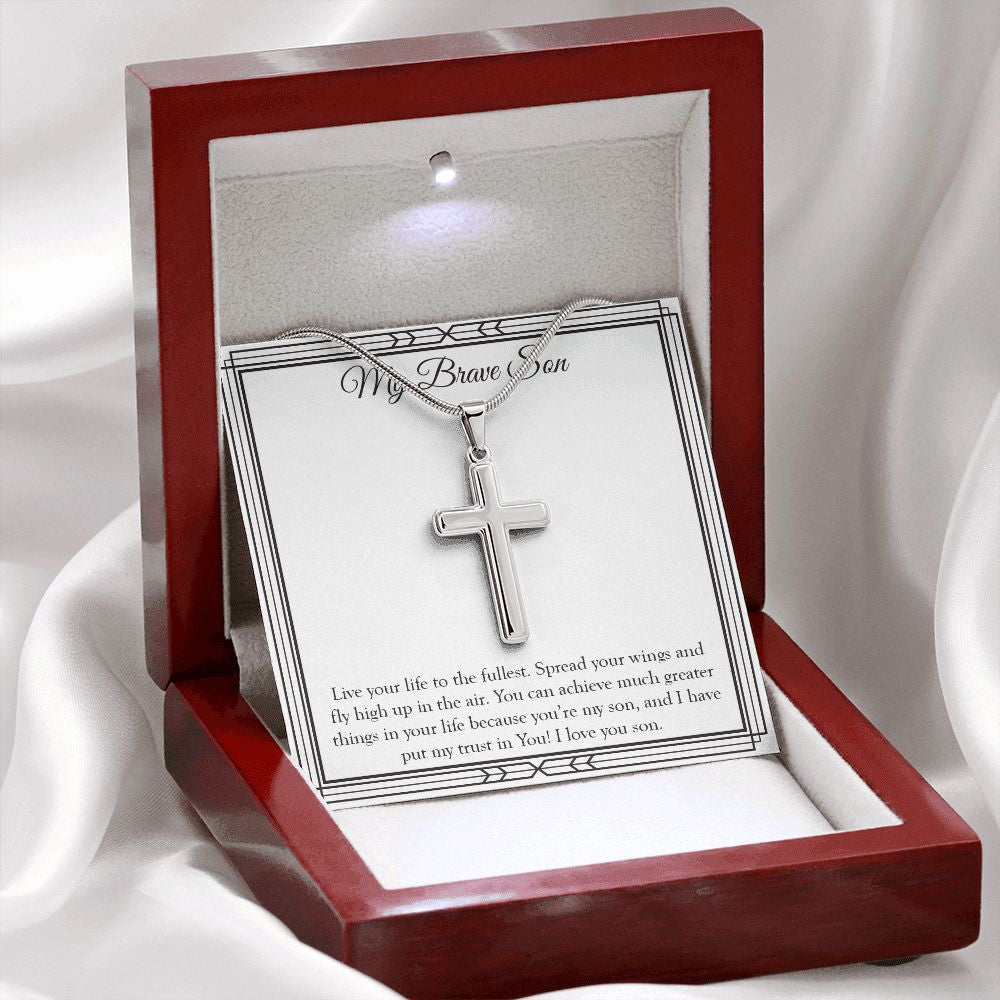 Live Life To The Fullest stainless steel cross premium led mahogany wood box