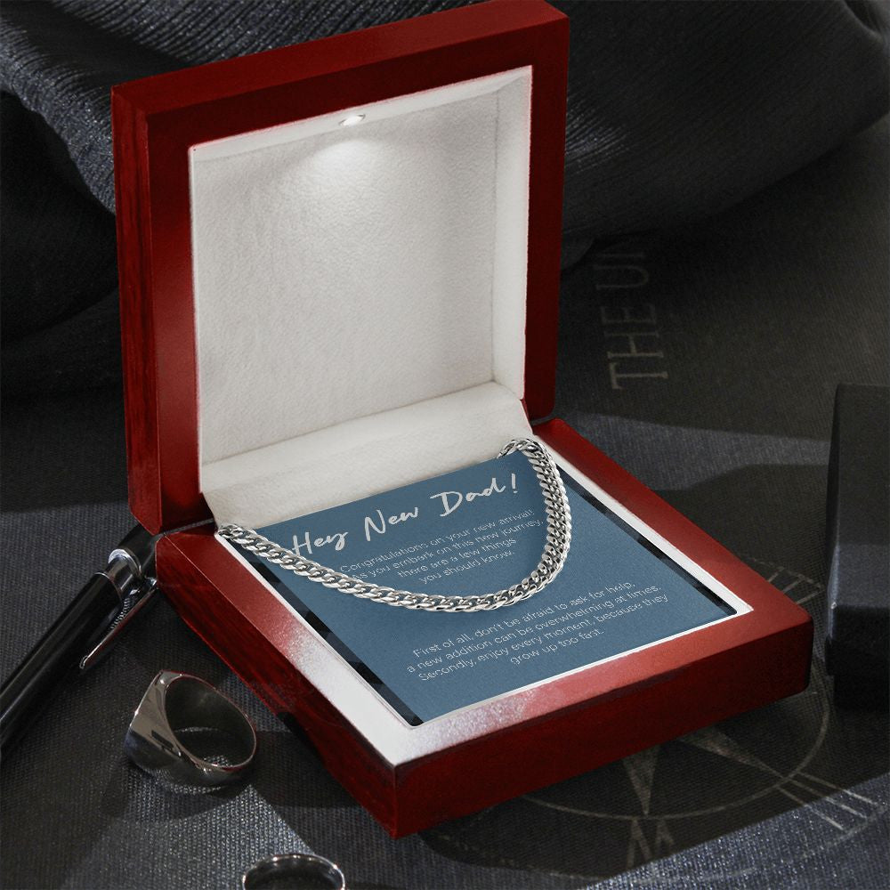 Embark On New Journey cuban link chain silver premium led mahogany wood box