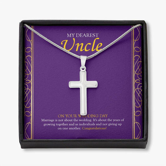 Not Giving Up stainless steel cross necklace front