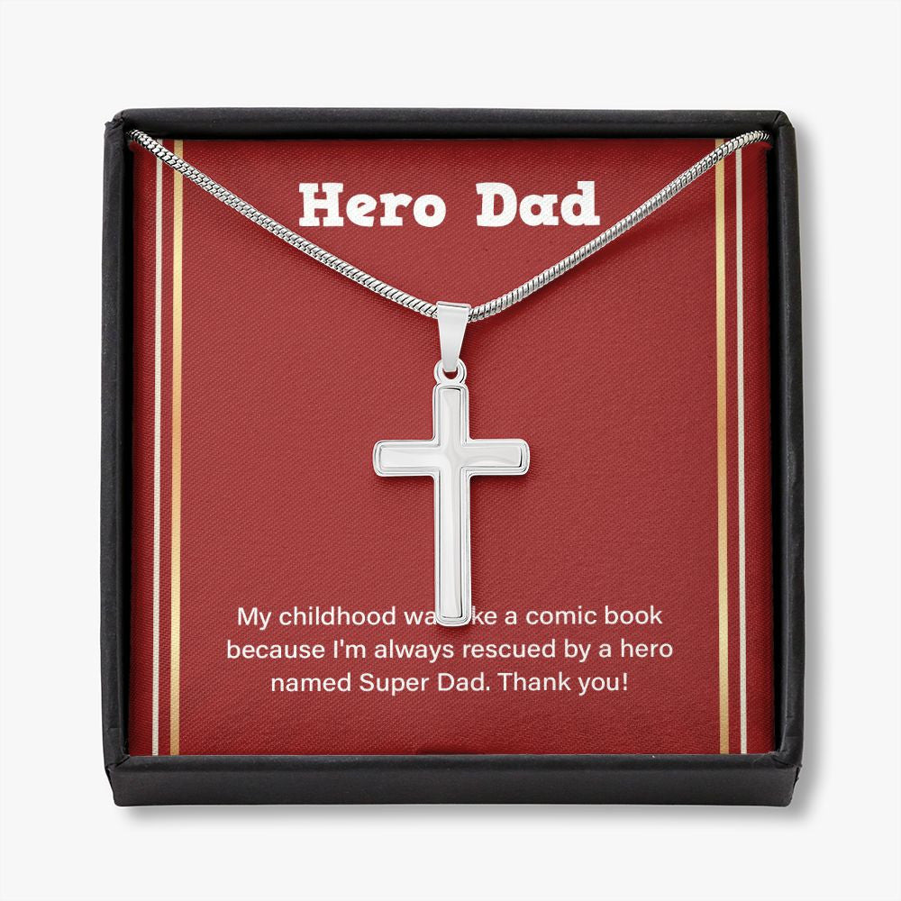 Like A Comic Book stainless steel cross necklace front