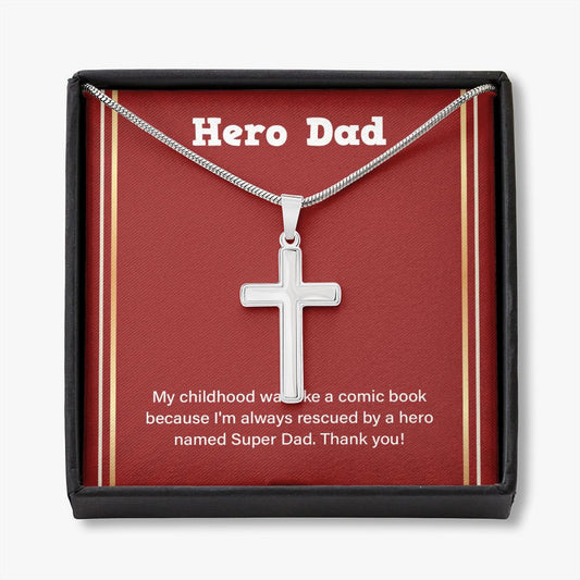 Like A Comic Book stainless steel cross necklace front