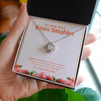 Best Wishes To You love knot necklace in hand