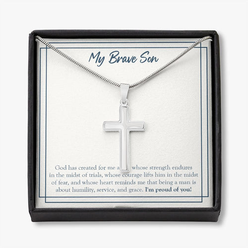 Man Of Humility stainless steel cross necklace front