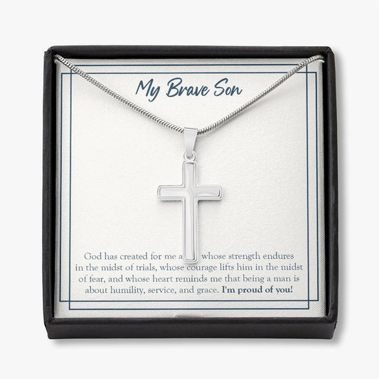 Man Of Humility stainless steel cross necklace front