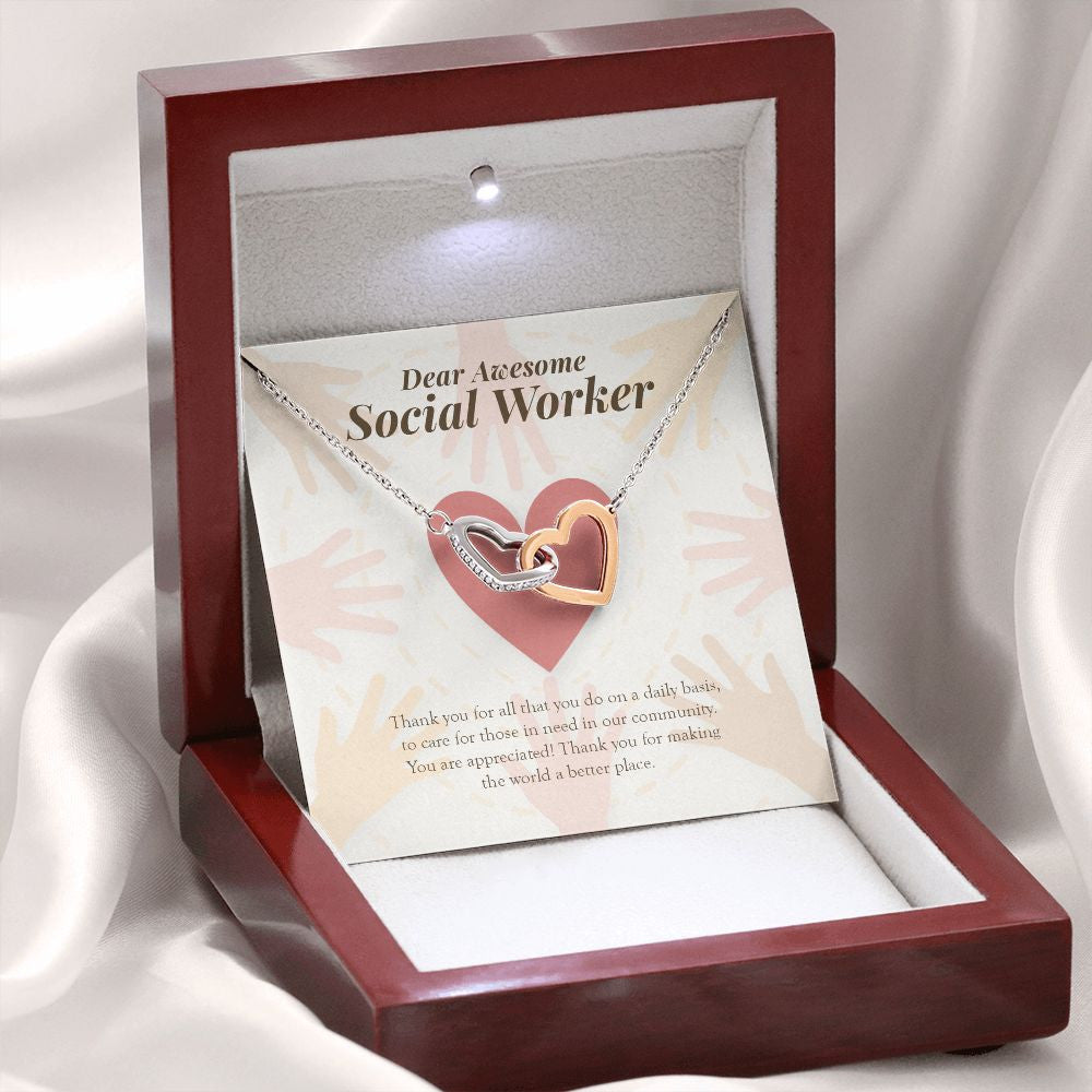 All You Do In A Daily Basis interlocking heart necklace premium led mahogany wood box