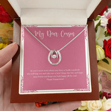 Load image into Gallery viewer, No Need To Worry horseshoe necklace luxury led box hand holding
