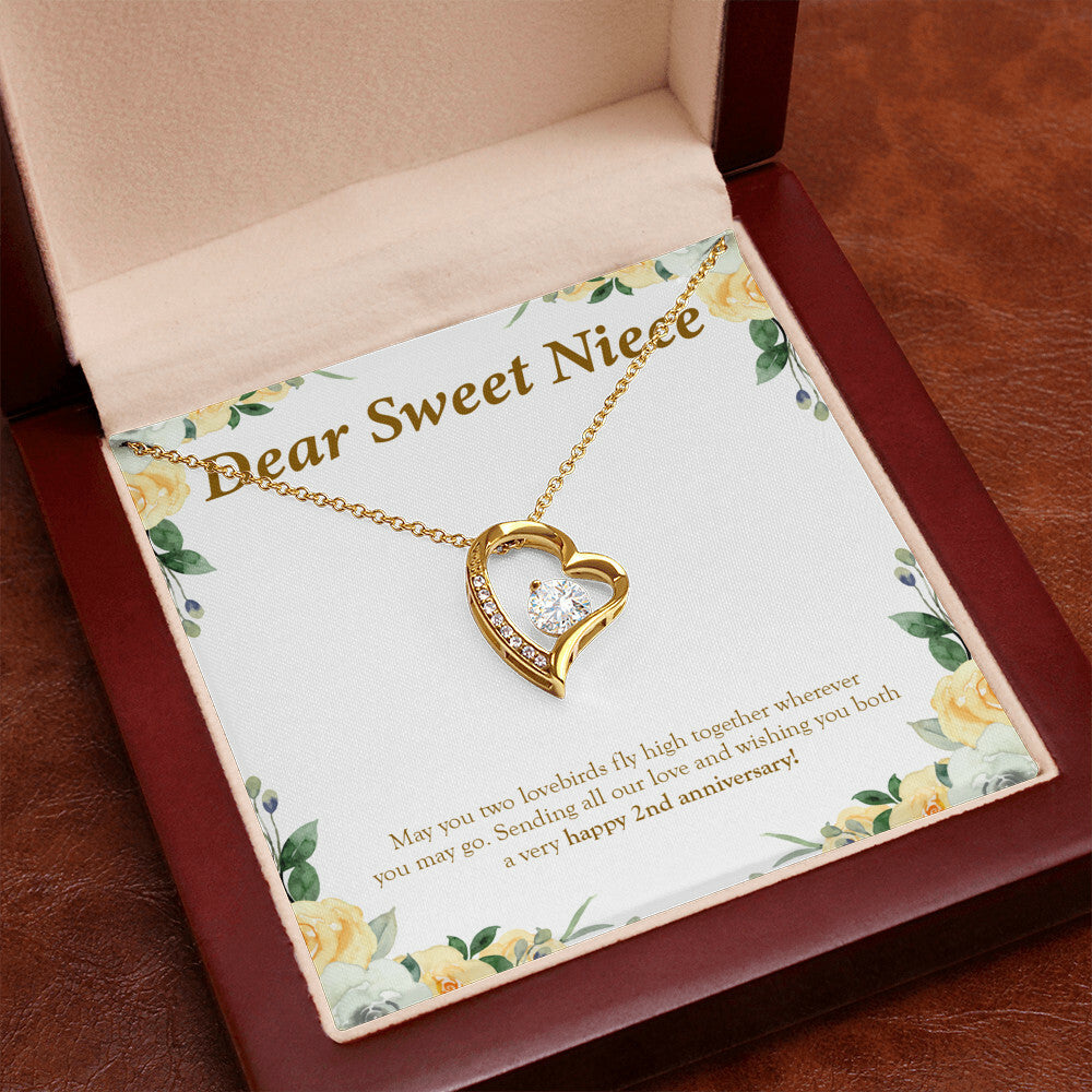 Fly High Together forever love gold pendant premium led mahogany wood box