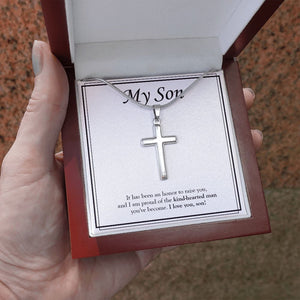 Kind-Hearted Man stainless steel cross luxury led box hand holding