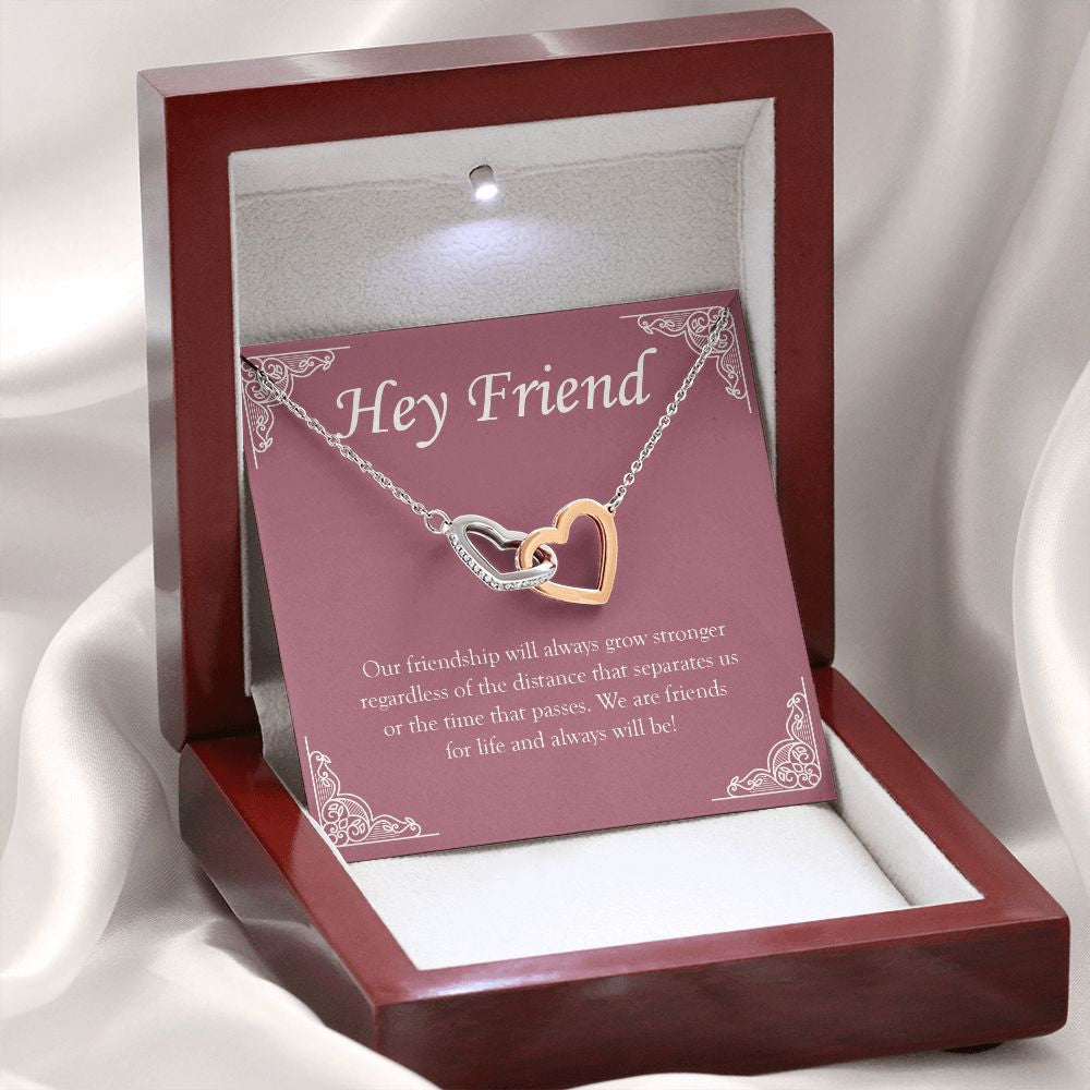 Stronger Regardless The Distance interlocking heart necklace premium led mahogany wood box