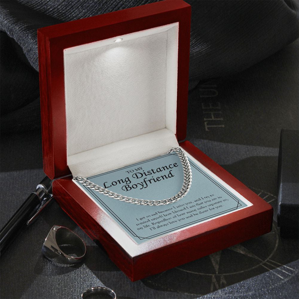 Always Be There For You cuban link chain silver premium led mahogany wood box