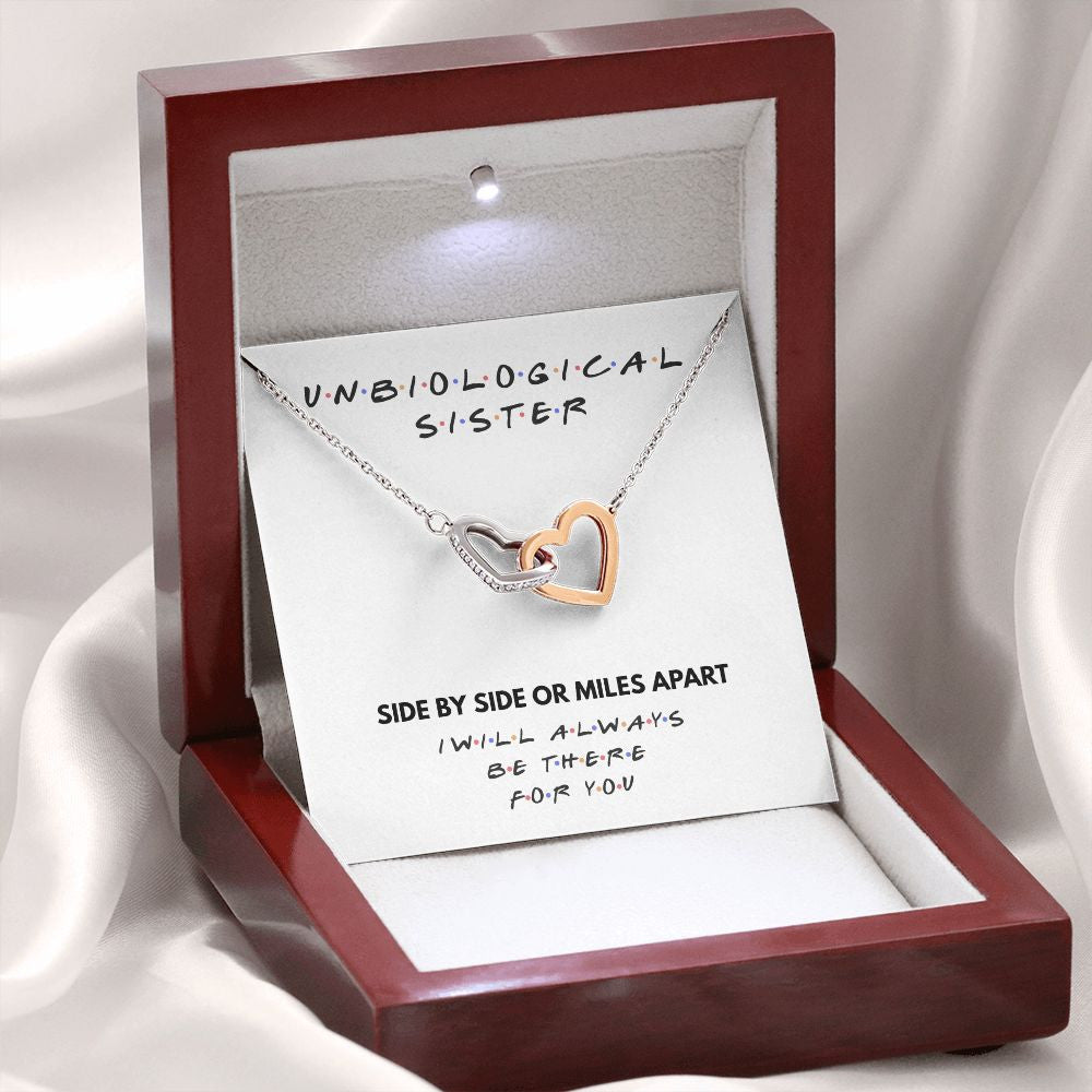 Side By Side interlocking heart necklace premium led mahogany wood box