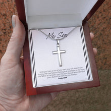 Load image into Gallery viewer, Heart Of A Father stainless steel cross luxury led box hand holding
