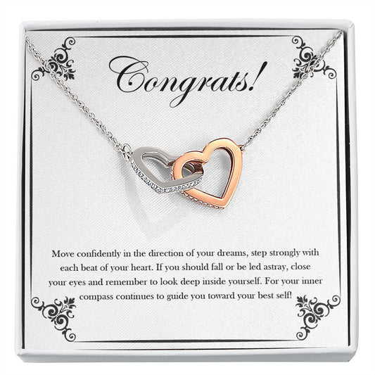 Move Confidently interlocking heart necklace front