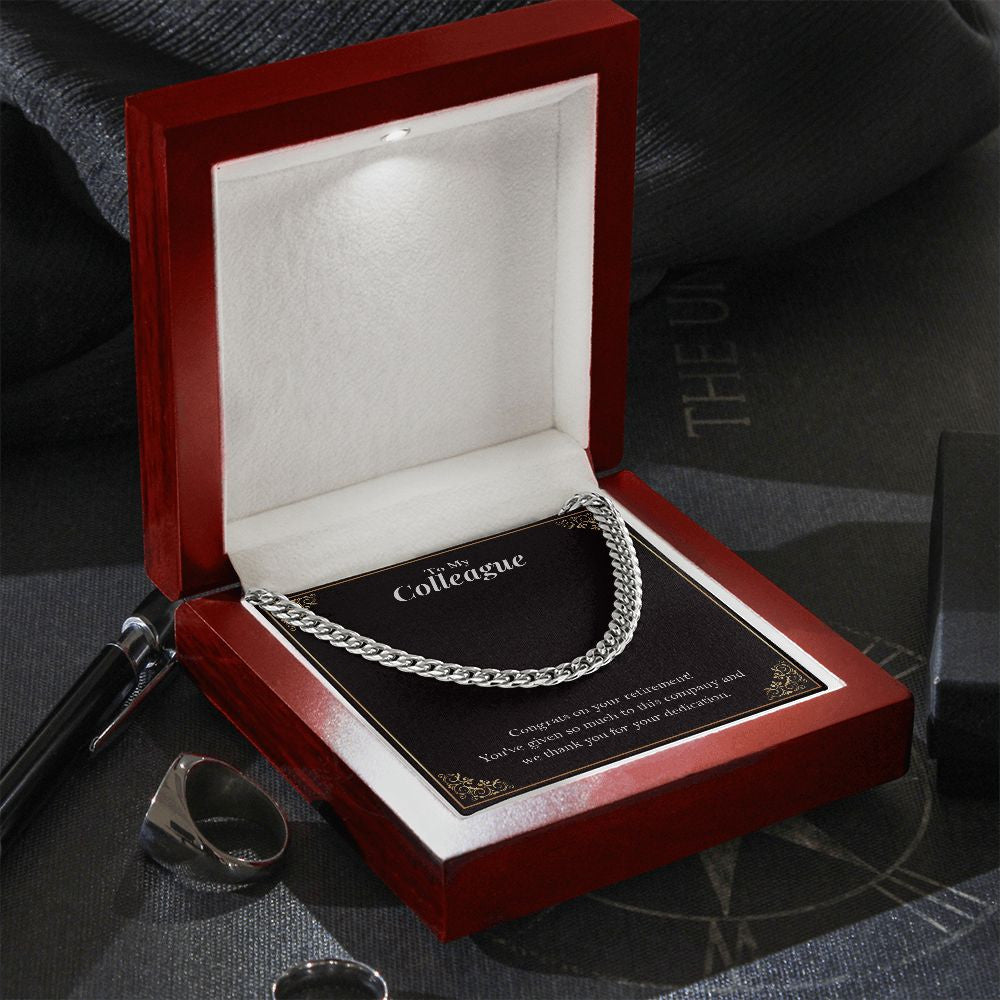 Thank You For Your Dedication cuban link chain silver premium led mahogany wood box