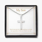 Hard Work Paid Off stainless steel cross necklace front