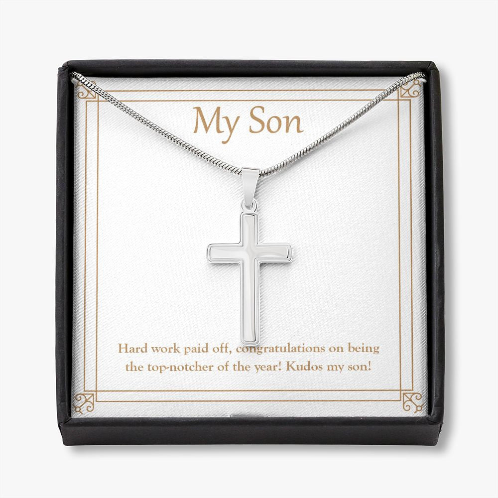 Hard Work Paid Off stainless steel cross necklace front