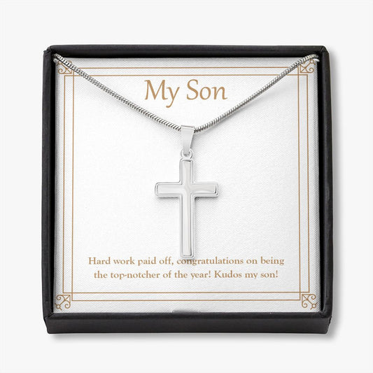 Hard Work Paid Off stainless steel cross necklace front
