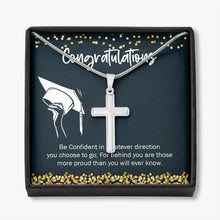 Load image into Gallery viewer, Be Confident stainless steel cross necklace front
