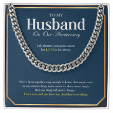 Load image into Gallery viewer, Love Is For Always cuban link chain silver front
