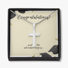 Load image into Gallery viewer, Adventure begins stainless steel cross necklace front
