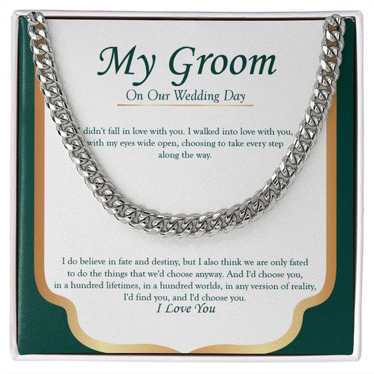 Walked Into Love cuban link chain silver front