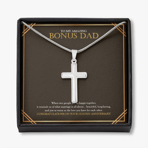 Two People Happy Together stainless steel cross necklace front