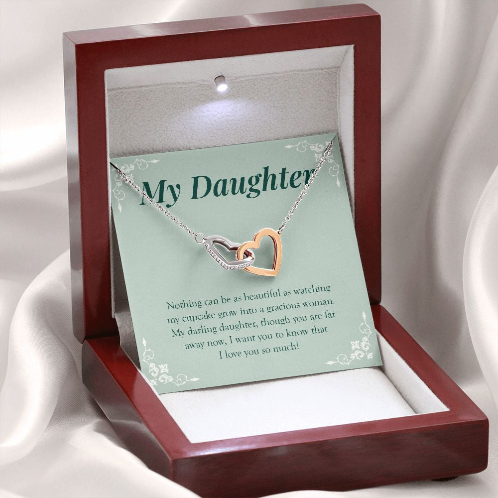 Grown into Gracious Woman interlocking heart necklace premium led mahogany wood box