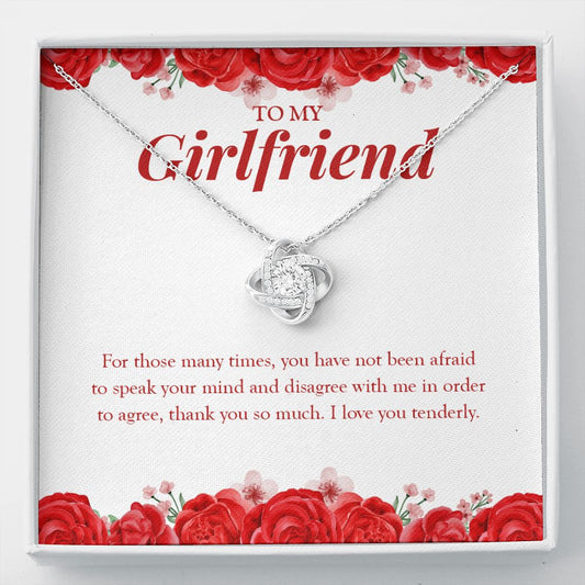 Not Afraid To Speak Your Mind love knot necklace front