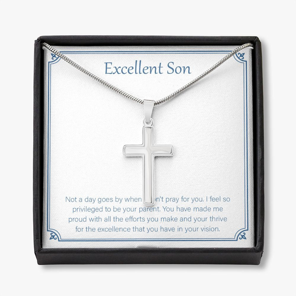 Thrive For Excellence stainless steel cross necklace front