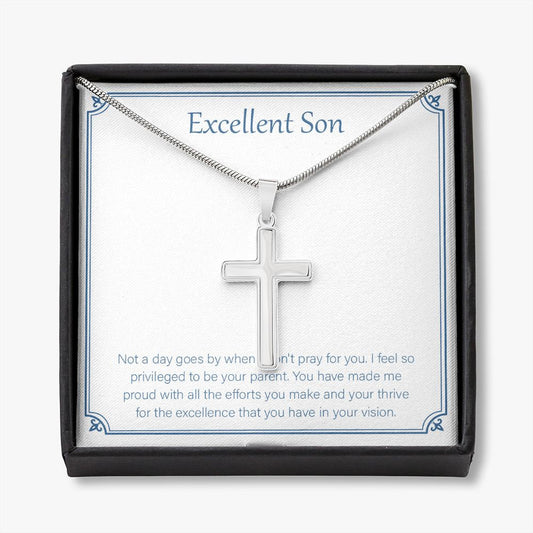 Thrive For Excellence stainless steel cross necklace front
