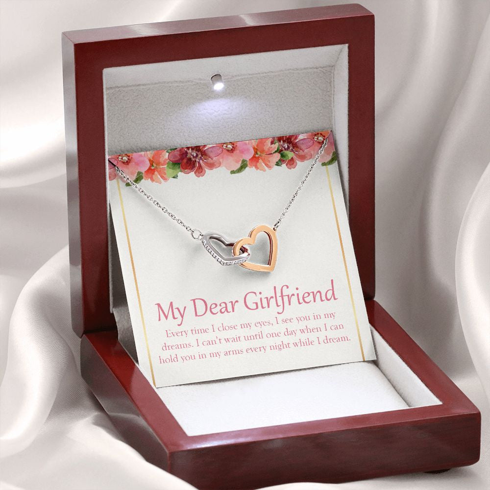 I See You In My Dreams interlocking heart necklace premium led mahogany wood box