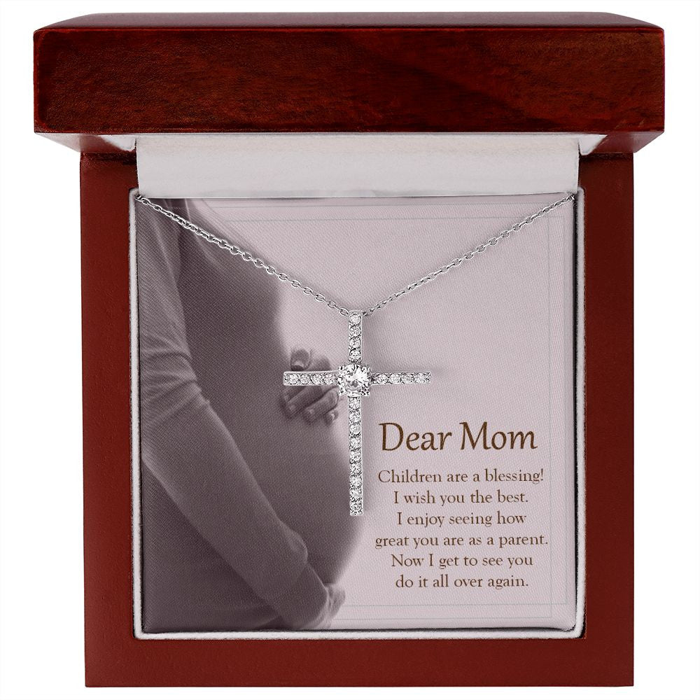 Children Are A Blessing cz cross necklace premium led mahogany wood box