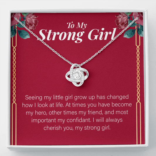 Always Cherish You love knot necklace front
