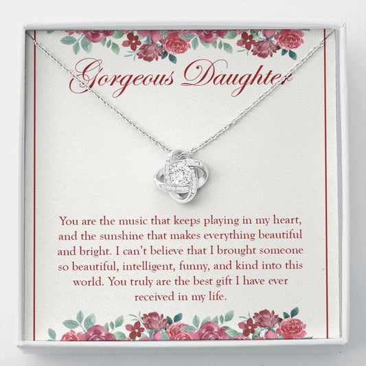 Our Beautiful Sunshine love knot necklace front