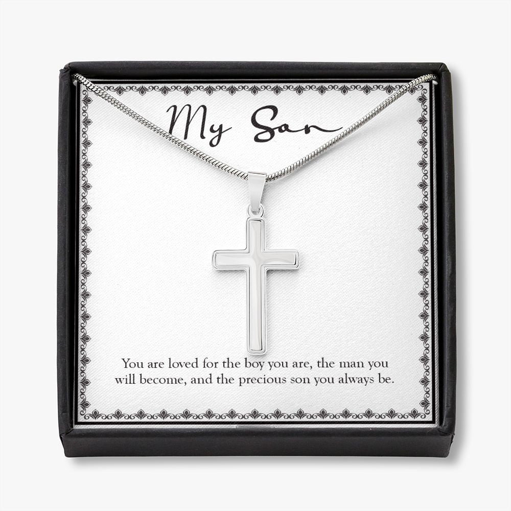 The Man You Will Become stainless steel cross necklace front
