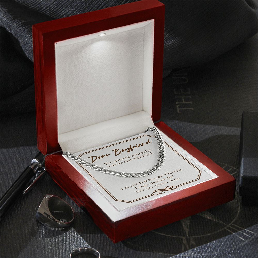 Your Amazing Personality cuban link chain silver premium led mahogany wood box