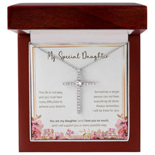 Load image into Gallery viewer, Achieve Your Dreams cz cross necklace premium led mahogany wood box
