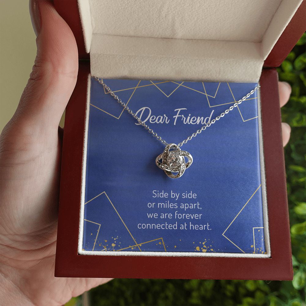 Side By Side Or Miles Apart love knot necklace luxury led box hand holding