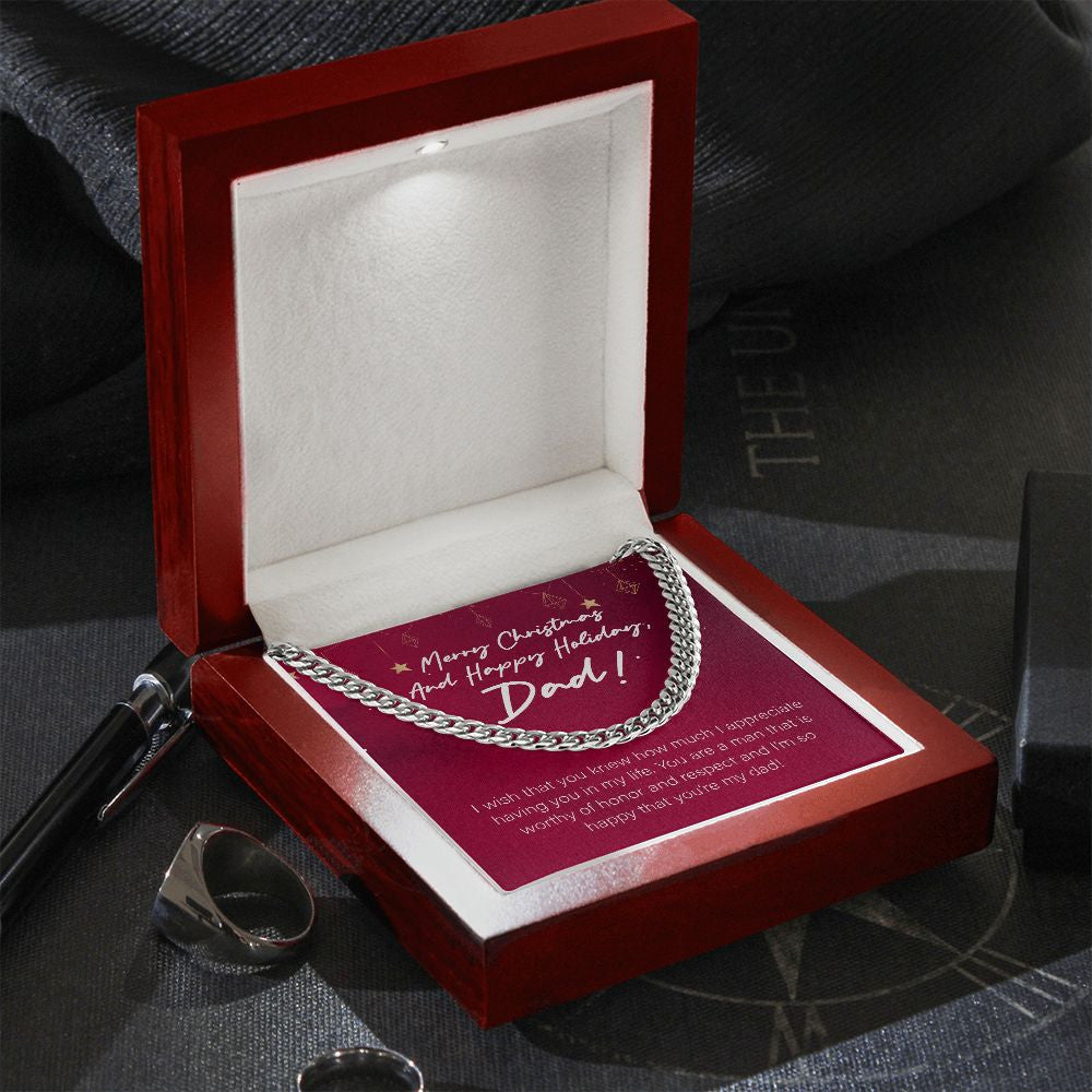 Man Worthy Of Honor And Respect cuban link chain silver premium led mahogany wood box