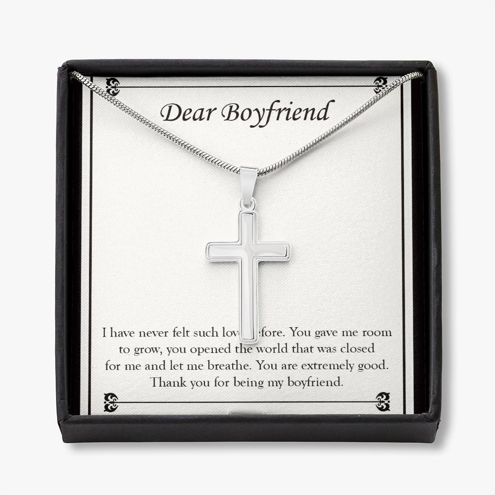 You Gave me Room To Grow stainless steel cross necklace front