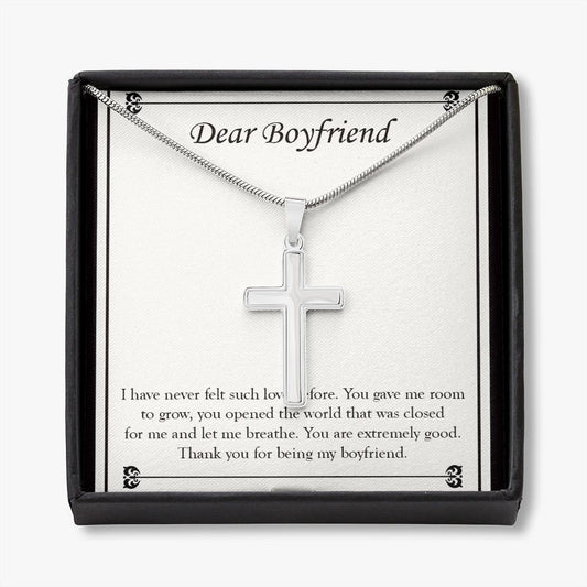 You Gave me Room To Grow stainless steel cross necklace front