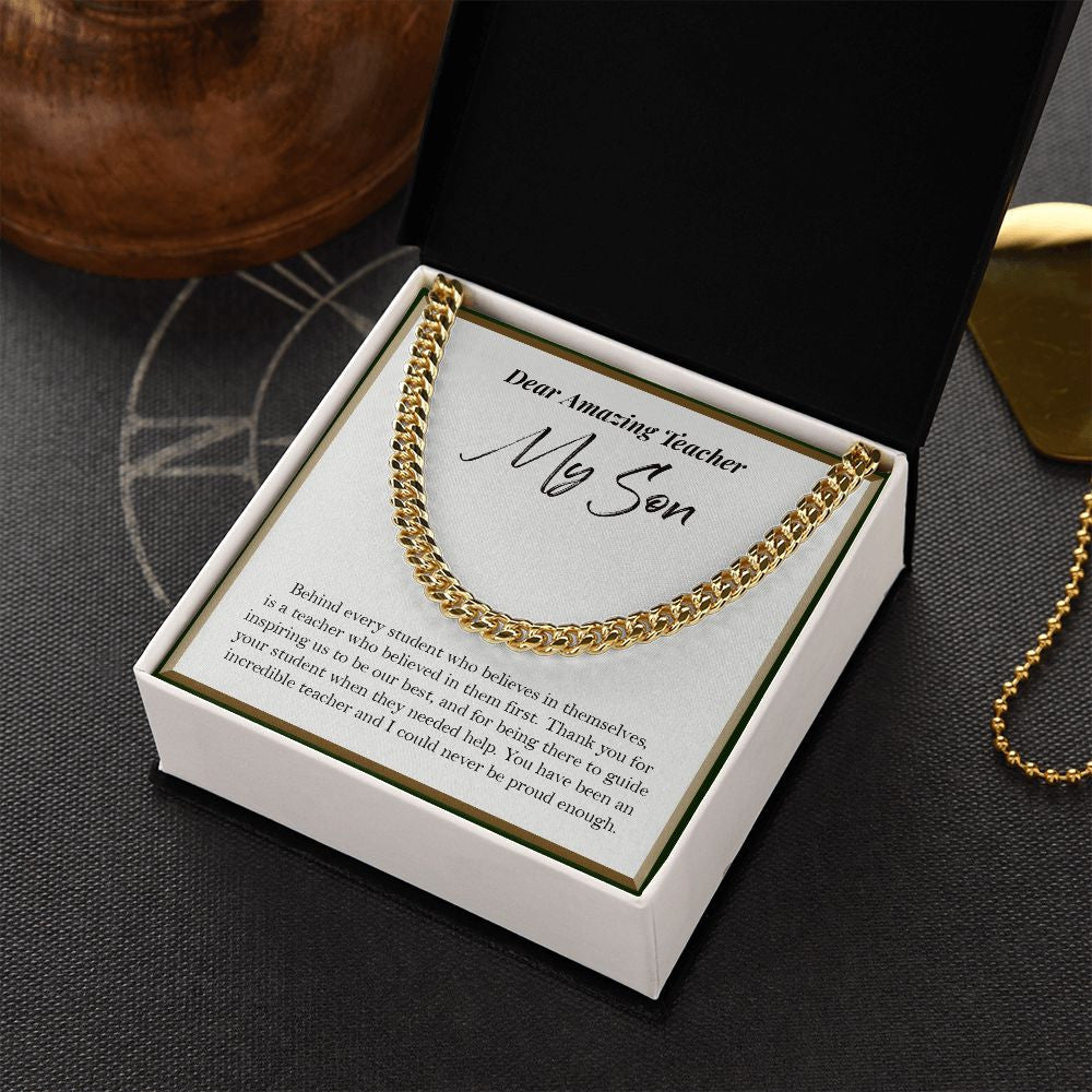 Behind Every Student cuban link chain gold box side view
