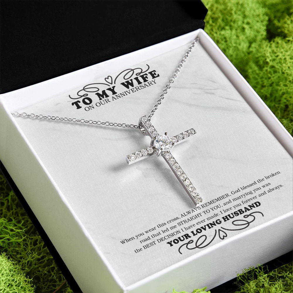 Broken Road, Straight To You cz cross pendant close up