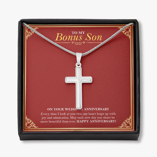 Heart Leaps Up stainless steel cross necklace front