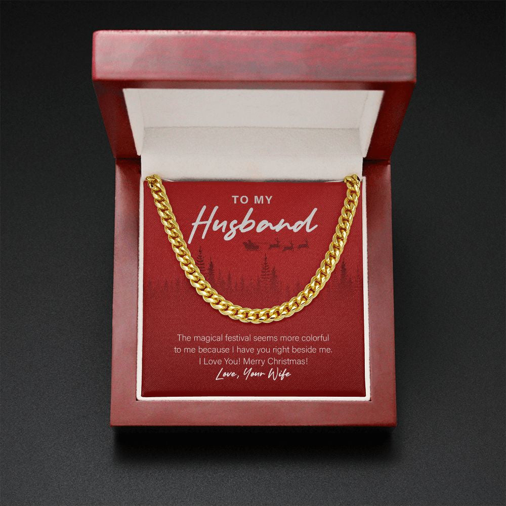 Colorful Magical Festival cuban link chain gold mahogany box led