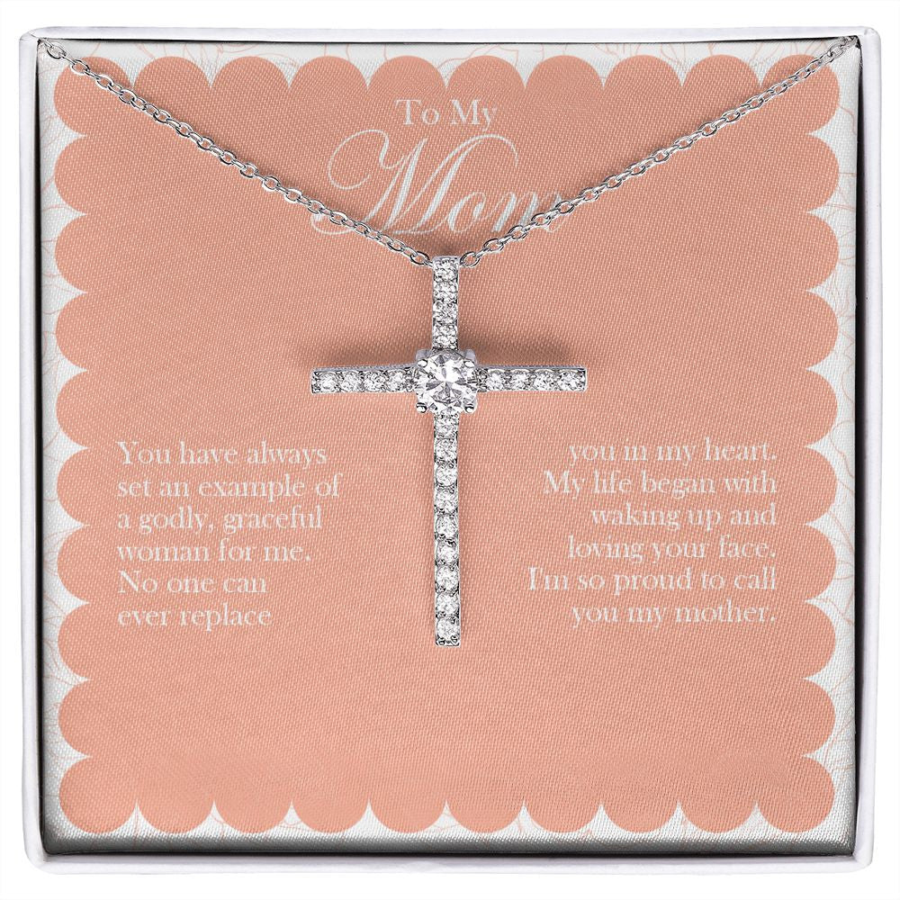 No One Can Replace cz cross necklace front