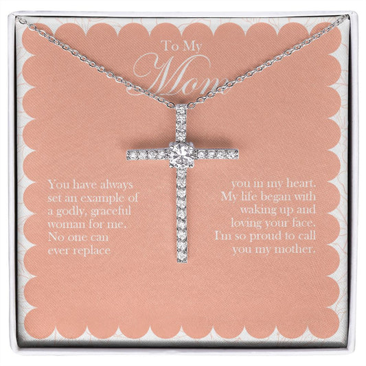 No One Can Replace cz cross necklace front