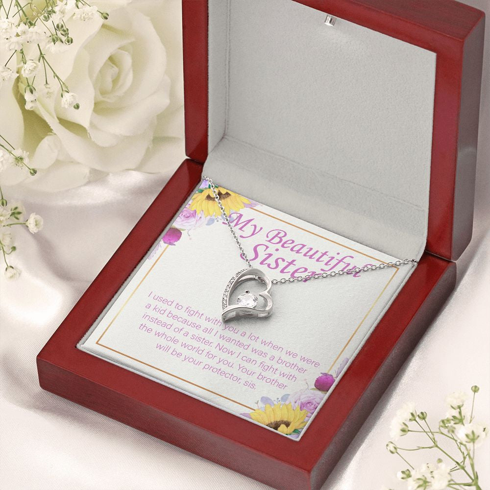 I will Be Your Protector forever love silver necklace premium led mahogany wood box
