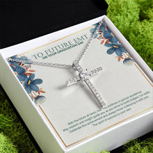Load image into Gallery viewer, With the Future At Hand cz cross pendant close up
